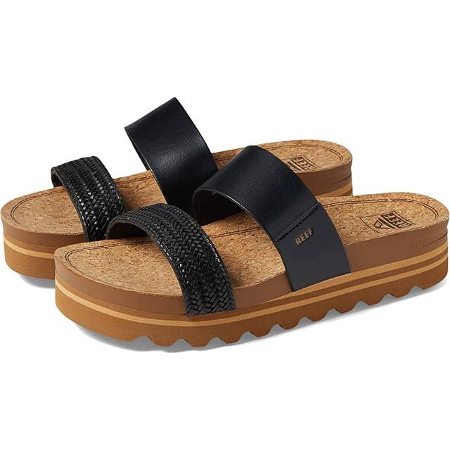 Reef Cushion Vista Hi Vegan Leather Women's Slides Sandals - Black Braid - UK 6.5