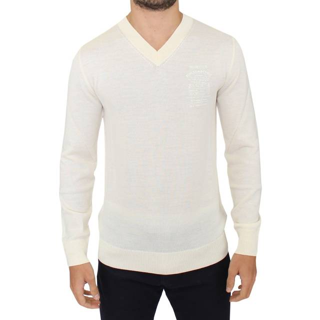 ERMANNO SCERVINO Men Off  Wool Blend V-neck Pullover Sweater - IT46 | S - white (IT46 | S)