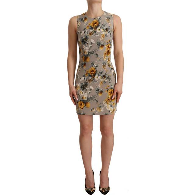 Dolce & Gabbana Gray Silk Stretch Floral Sheath Mini Dress - IT40|S