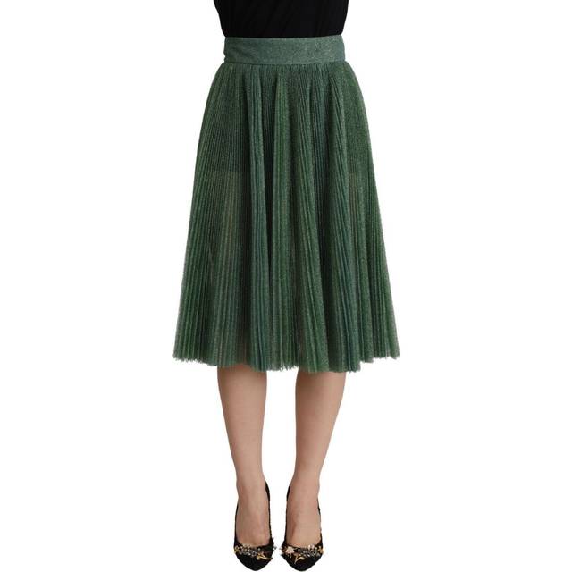 Dolce & Gabbana Metallic Green High Waist A-line Pleated Skirt - IT40|S