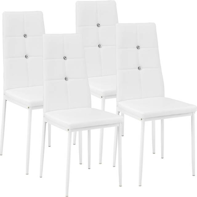 Tectake 4 Dining Chairs w/ Rhinestones - White, White