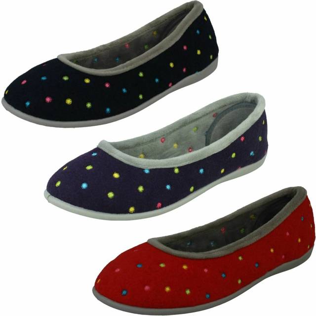 (Navy, UK 4) Ladies Padders Casual Slip On Slippers Ballerina