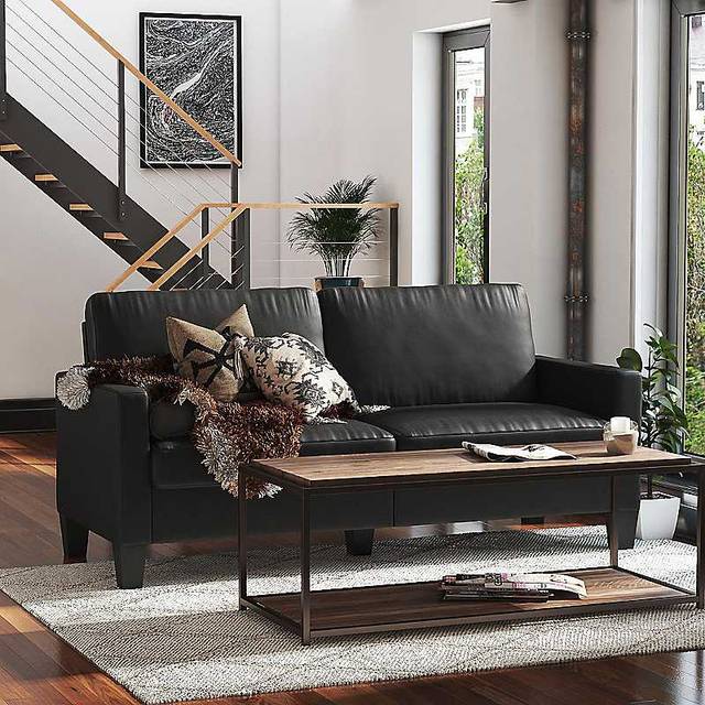 Dorel Rylie Sofa Black Faux Leather, Black