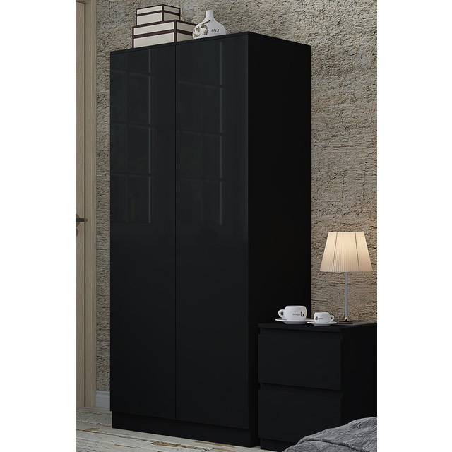 Fwstyle 2 Door Black Gloss Double Wardrobe Scratch Resistant Push To Open Soft Close - One Size