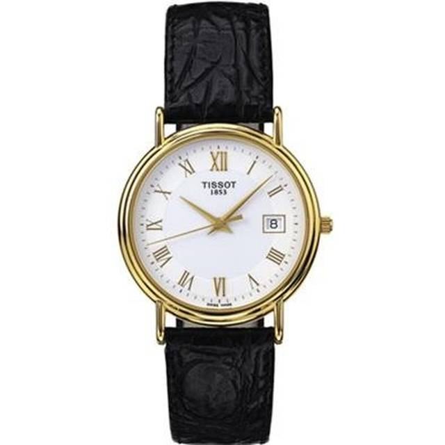 Tissot T-Gold Carmel T71.3.434.13 – 18K Yellow Gold Case, White Dial, Black Leather Strap