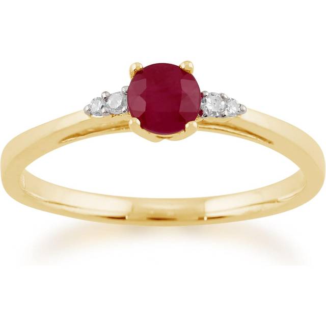 Classic Round Ruby & Diamond Ring in 9ct Yellow Gold