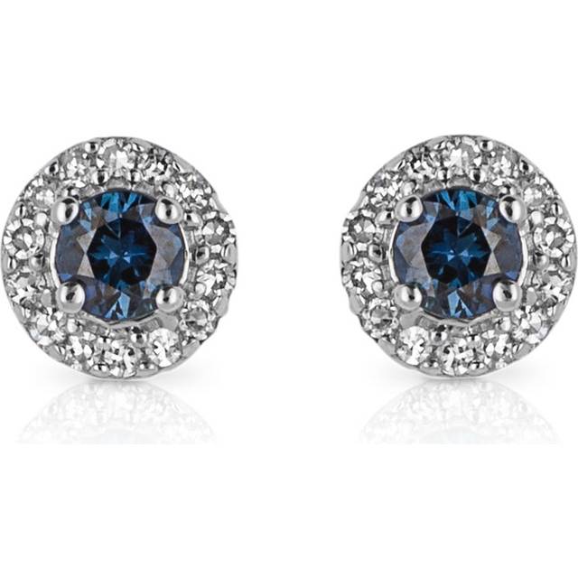 Round Blue Sapphire Diamond Surround White Gold Stud Earrings GE2413L