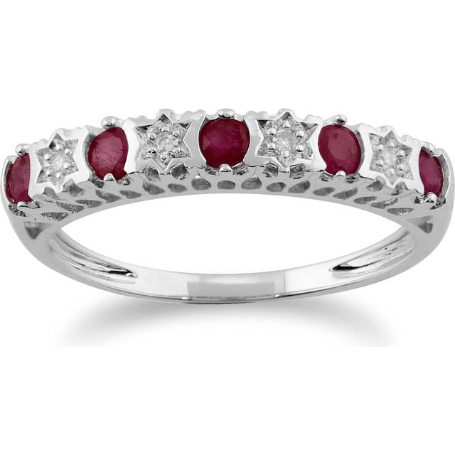 Classic Round Ruby & Diamond Half Eternity Ring in 9ct White Gold