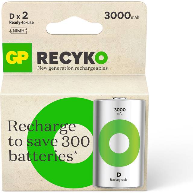 GP Recyko D-batteri 3000mAh, 2-pack