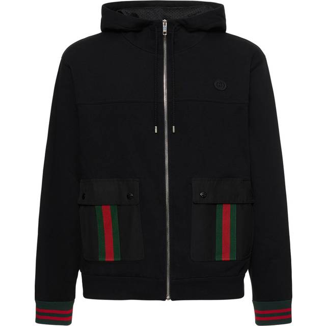 Gucci - Shell and Webbing-Trimmed Cotton-Jersey Zip-Up Hoodie - Men - Black - L