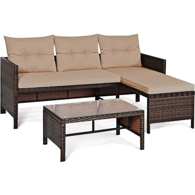 Costway 3 Seater Bistro Set with Cushion Brown - 119 x 66 x 36cm