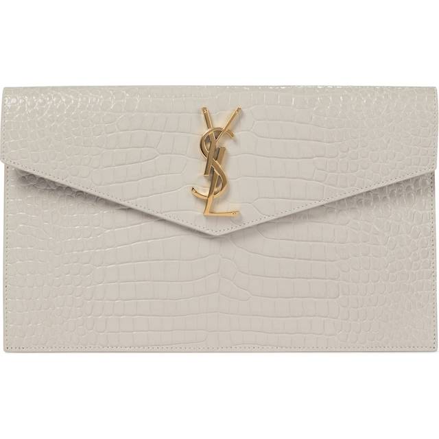 Saint Laurent Uptown croc-effect leather clutch - white (One Size)