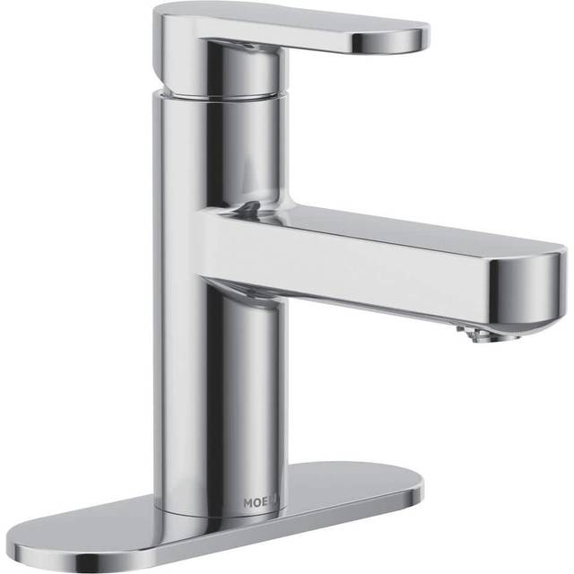 Moen Laris Chrome One-Handle Single Hole Modern Bathroom Sink Faucet with Optional Deckplate and Spring Loaded Drain Assembly  84014