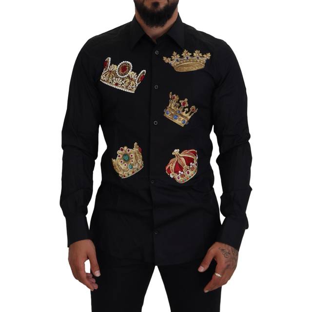 Dolce & Gabbana Black Gold Crown Slim Fit Dress Formal Shirt - IT37 | XS