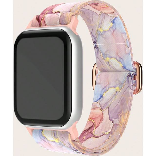 SHEIN 1pc Women Men Pink Marble Pattern Nylon Apple Watch Band  45/49/38/40/41/42/44mm, Compatible With Apple Watch Ultra/SE/9/8/7/6/5/4/3/2/1 Apple Watch S