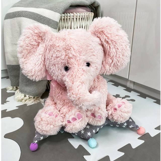 11" pink plush super soft elephant baby teddy bear cuddling gift toy with ribbon