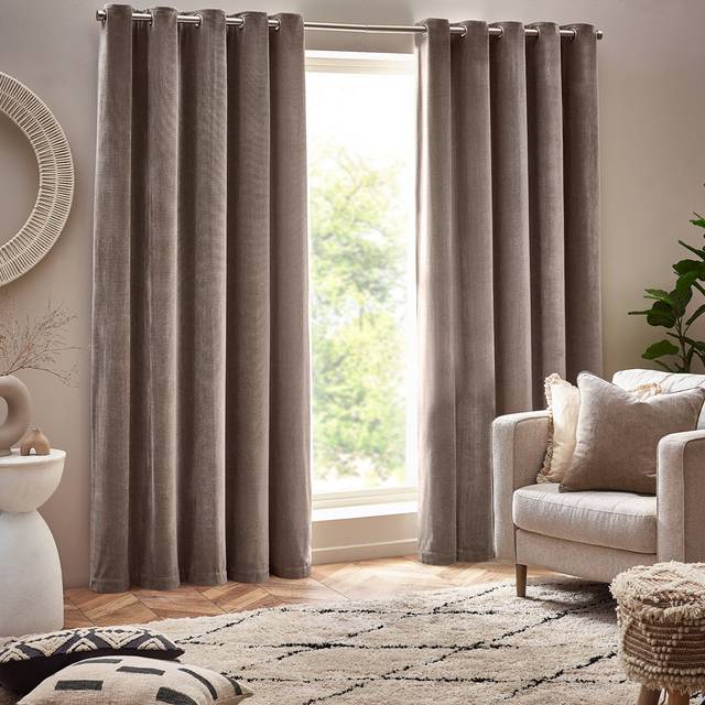Yard Heavy Chenille Velvet Eyelet Curtains, Cream