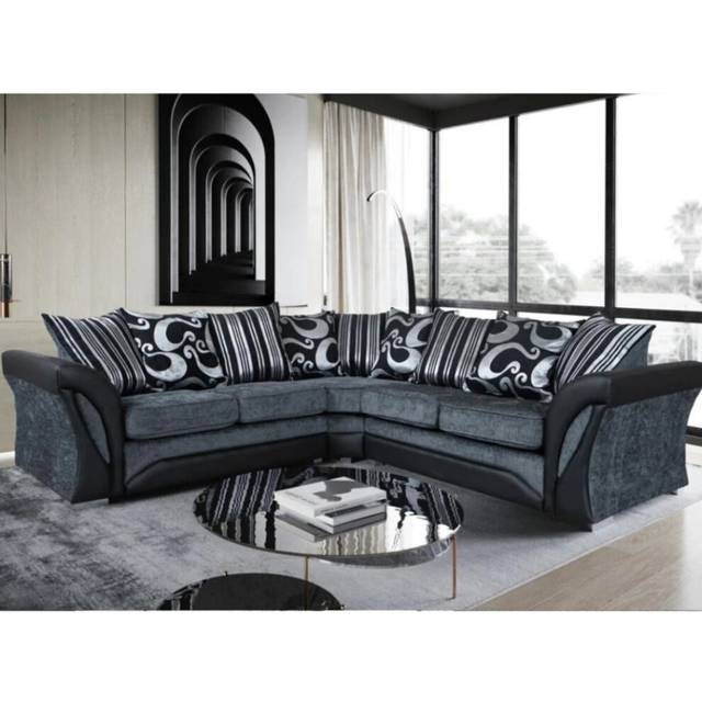 (Corner, Black / Grey) Double Padded Shannon Corner | 3+2 Seater Sofa