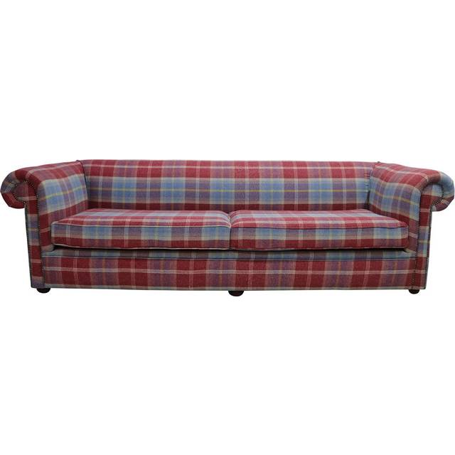 Chesterfield 1930's 4 Seater Balmoral Ruby Red Check P&S Fabric Sofa In Classic Style