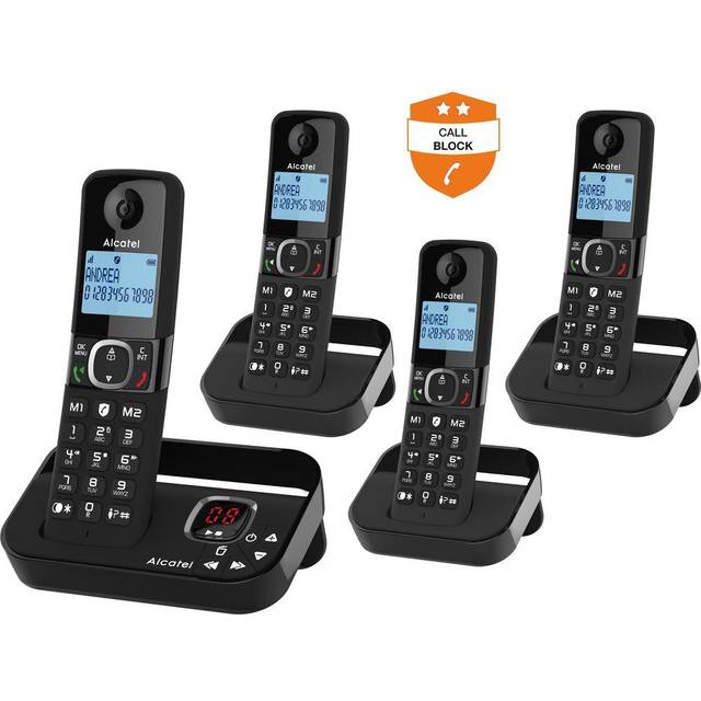 Alcatel F860 Voice DECT TAM Cordless Phone - Quad, Black