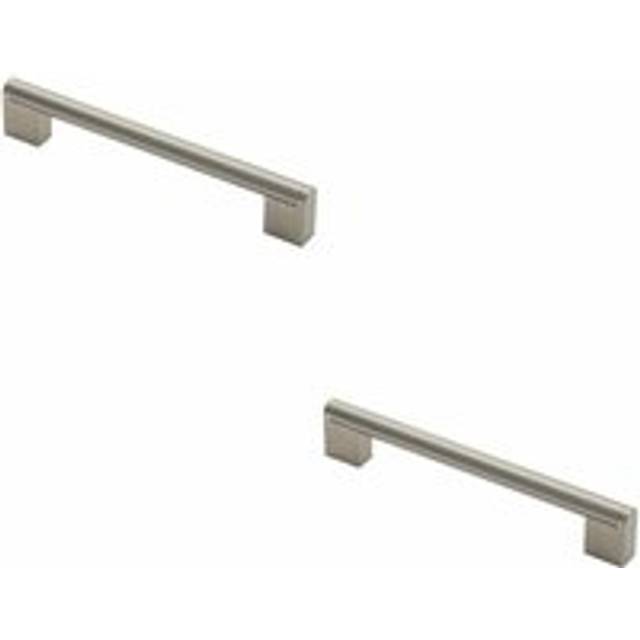 2x Round Bar Pull Handle 200 x 14mm 160mm Fixing Centres Satin Nickel & Steel