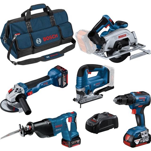 BOSCH VERKTYGSPAKET - 5 verktyg, 3x4Ah batterier och laddare i väska - GSR/GWS/GKS/GSA/GST 3X4A