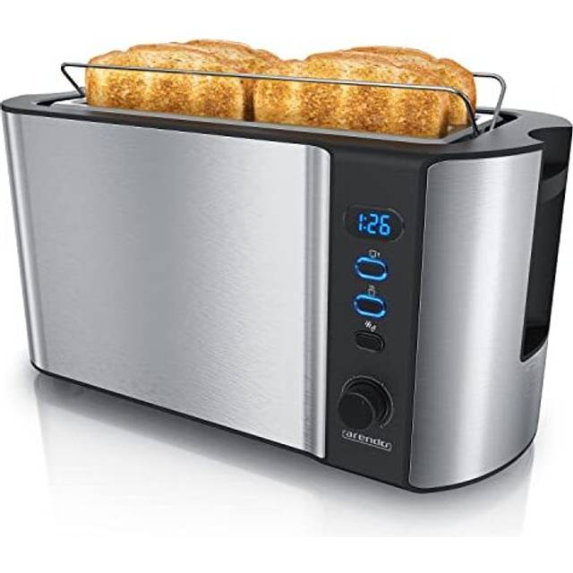 arendo - Frukost 4 slice long slot toaster - double wall housing  with warming rack  6 browning settings  auto bread centring  reheat defrost