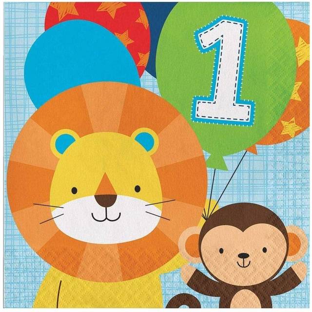 Creative Party One Is Fun Zoo Animals Lunch Napkins (Pack of 16)