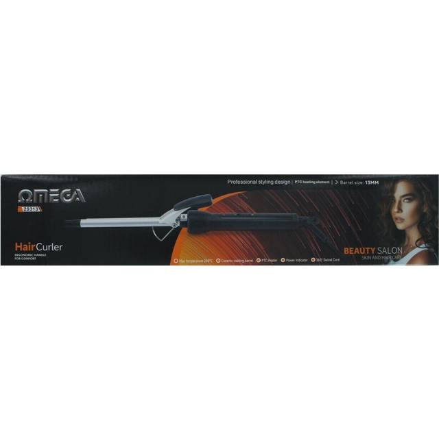 Omega Hair Curler Slim Tong Ceramic Coating Barrel Size 13mm - Black