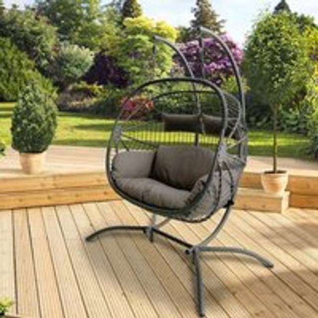 Bali Double Hanging Rattan Egg Chair - Grey