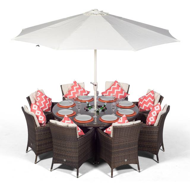 Savannah 8 Seater Rattan Patio Dining Set with Ice Bucket Drinks Cooler - Brown