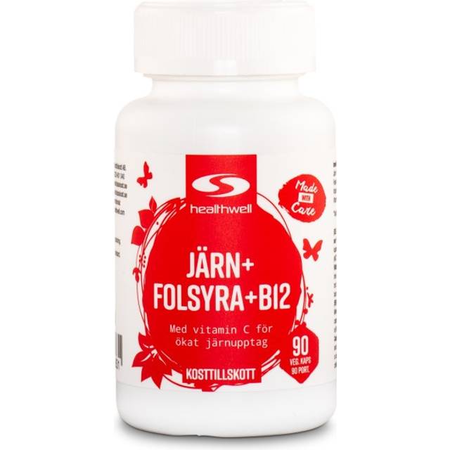 Healthwell Järn, Folsyra, B12, 90 kaps