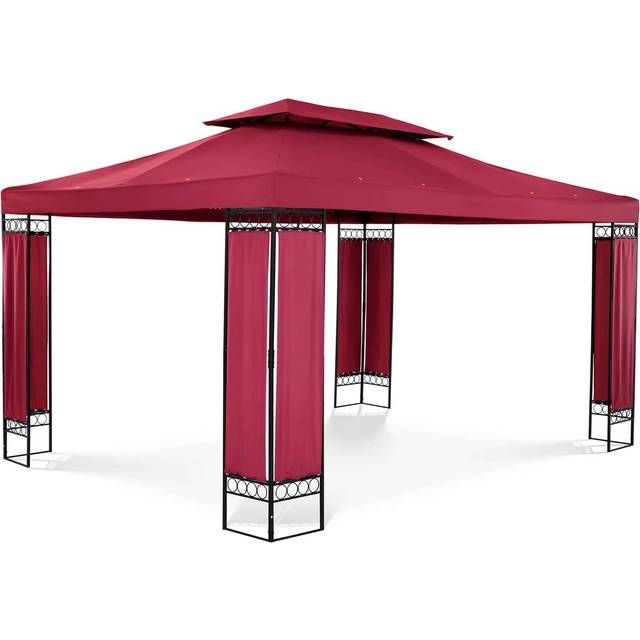 Outdoor Metal Patio Gazebo Garden Shade Party Ornamented 160 g/m² 3x4m Wine Red