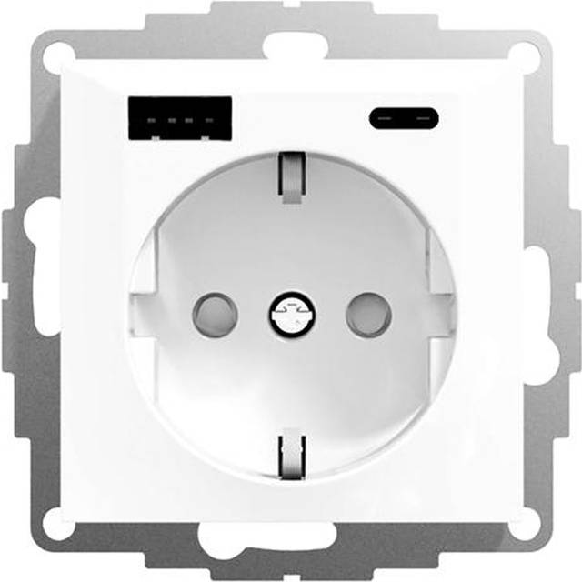Elko RS 1-vägsuttag + 2xUSB-uttag Typ A+C Renvit