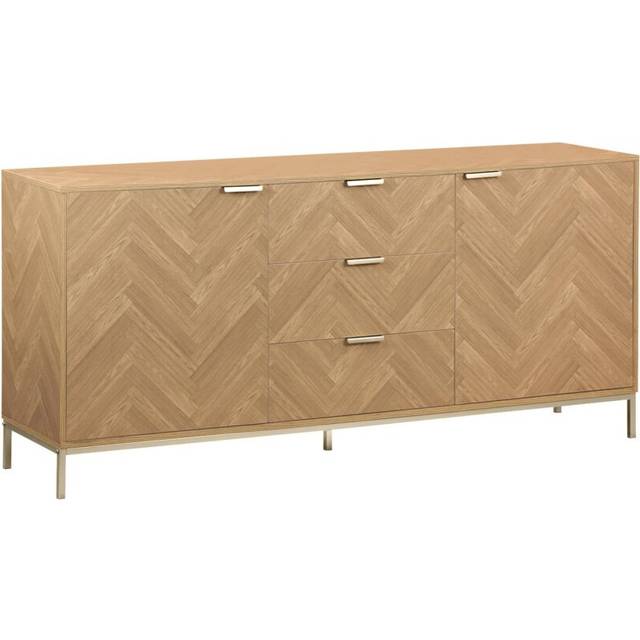 160cm herringbone sideboard with 3 drawers, Budapest, Natural, 160x40x75 cm