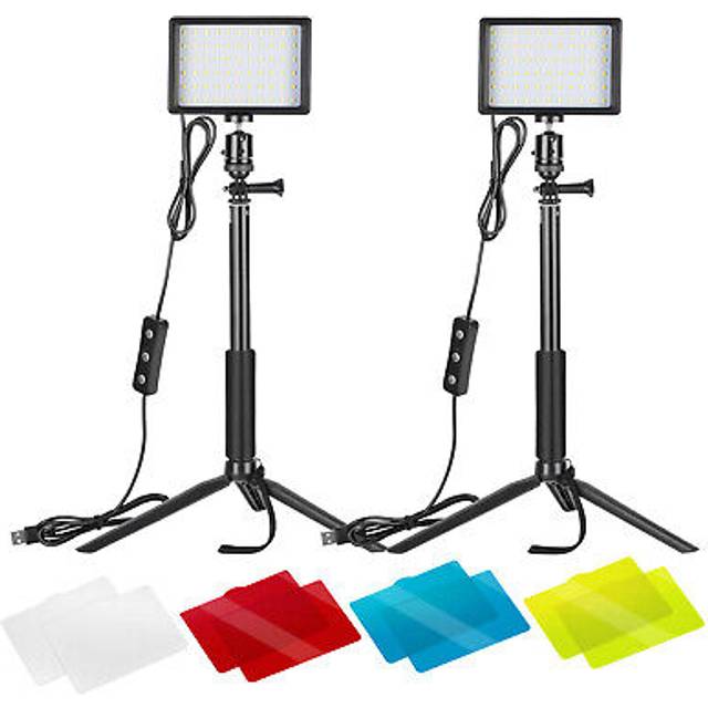 Neewer 2-pack dimbar 5600 K USB-LED-videolampa med justerbart stativ och färgfilter för bords-/små vinklar, zoom-/videokonferensbelysning/spelstreaming/YouTube-videofotografering