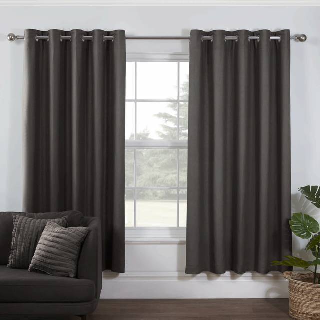 Pure Washed Linen Lined Eyelet Curtains - Charcoal - 167cm width x 183cm drop