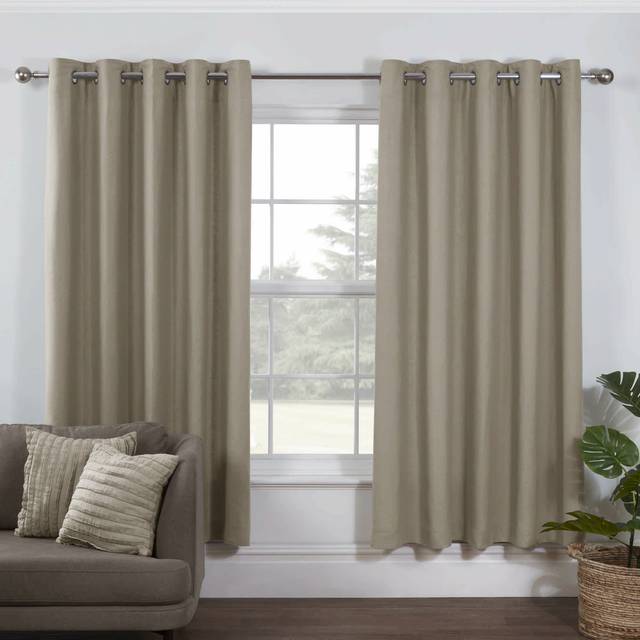 Pure Washed Linen Lined Eyelet Curtains - Beige - 167cm width x 183cm drop