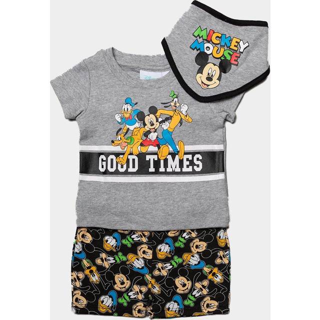 Disney Baby Boy Mickey Mouse Good Times 3-Piece Outfit - Grey Cotton - Size 0-3M