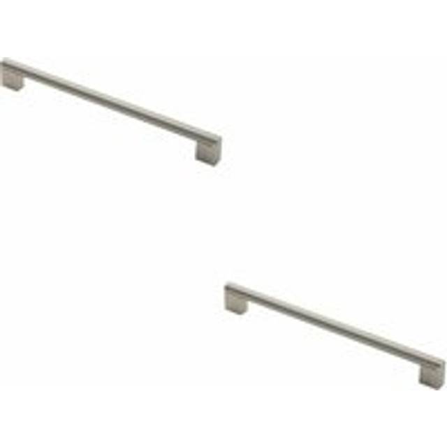 2x Round Bar Pull Handle 296 x 14mm 256mm Fixing Centres Satin Nickel & Steel