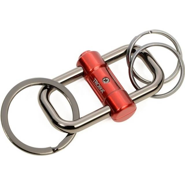 Troika Keyring, Two-Way Key Slide Lock Keychain with Button-to-Unlock and 3 Rings (Red)