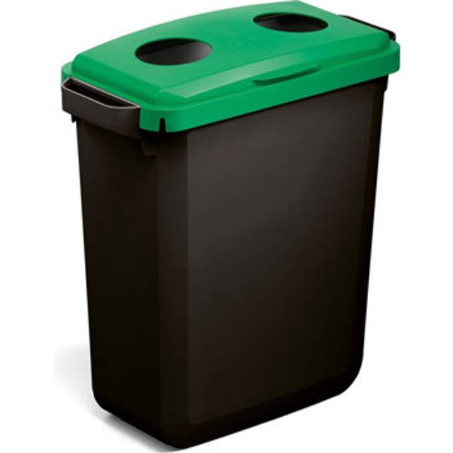 Durable DURABIN ECO 80% Recycled Plastic Waste Recycling Bin 60 Litre Rectangular Black with Green Hinged Lid with Two Circular Holes (VEH2023028)