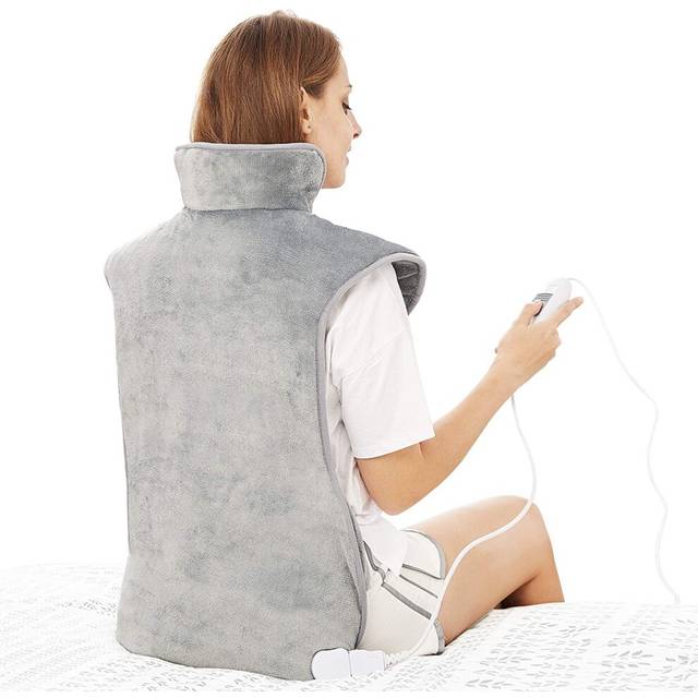 Electric Heating Pad for Back Neck and Shoulders Pain Relief, (60x100cm) Heated Warmer Fast-Heat Hot Therapy Warp with Waist Strap, 3 Heat Levels,