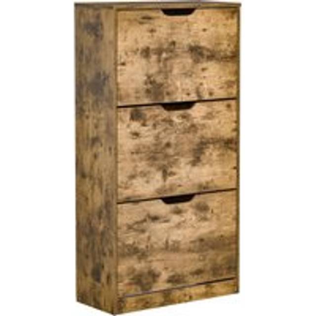Homcom Shoe Cabinet With 3 Flip Doors, Storage Rack With Open Compartment, Internal Dividers, For 12-18 Pairs Of Shoes, Rustic Brown