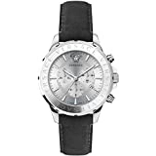 Versace, Watches, male, Gray, ONE SIZE, Chrono Signature Leather Silver Steel Watch