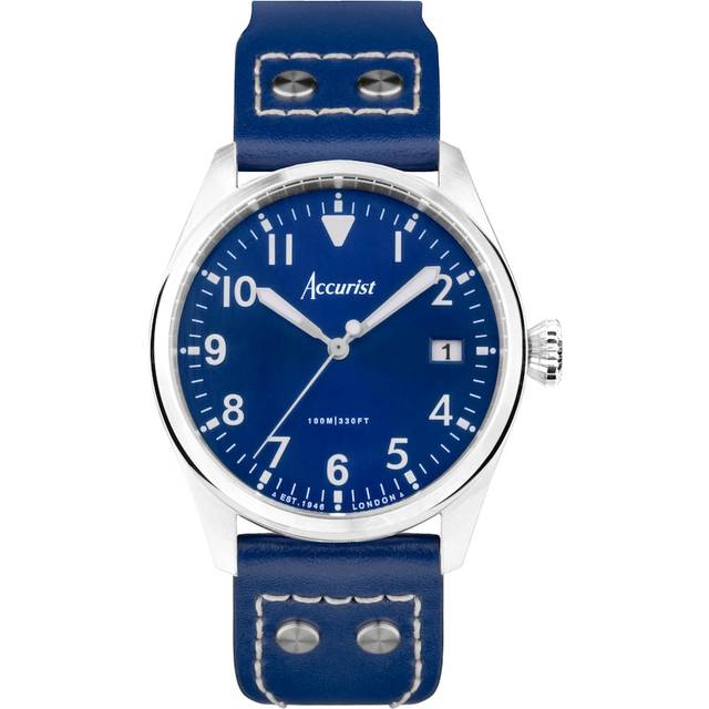 Accurist Accurist Aviation Men's Watch | Silver Case & Blue Leather Strap with Windsor Blue Dial | 41mm