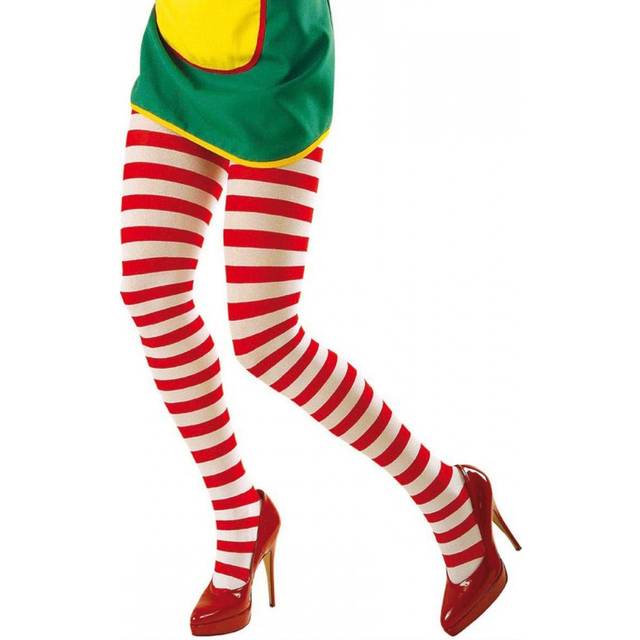 Ladies red and white striped tights