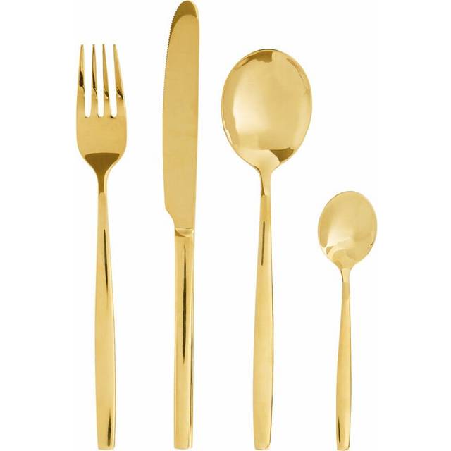 16 Piece Stainless Steel Cutlery Set, Avie Colored Cutlery Set, Luxury Cutlery Set, Modern 16 Piece Cutlery Set - Gold - One Size