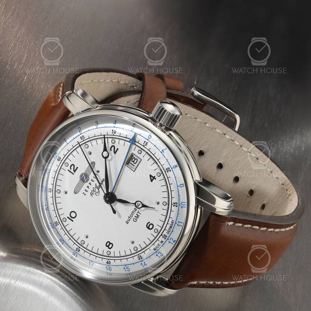 Zeppelin 100 Jahre GMT Läderrem Silver Urtavla Automatisk 86661 Herrklocka