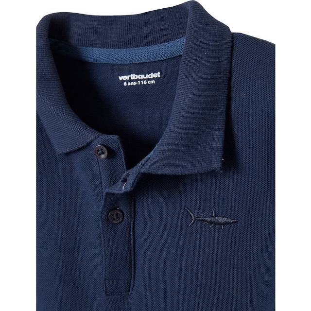 Short Sleeve Polo Shirt, Embroidery on the Chest, for Boys blue medium solid with design - BLUE MEDIUM SOLID WITH DESIGN